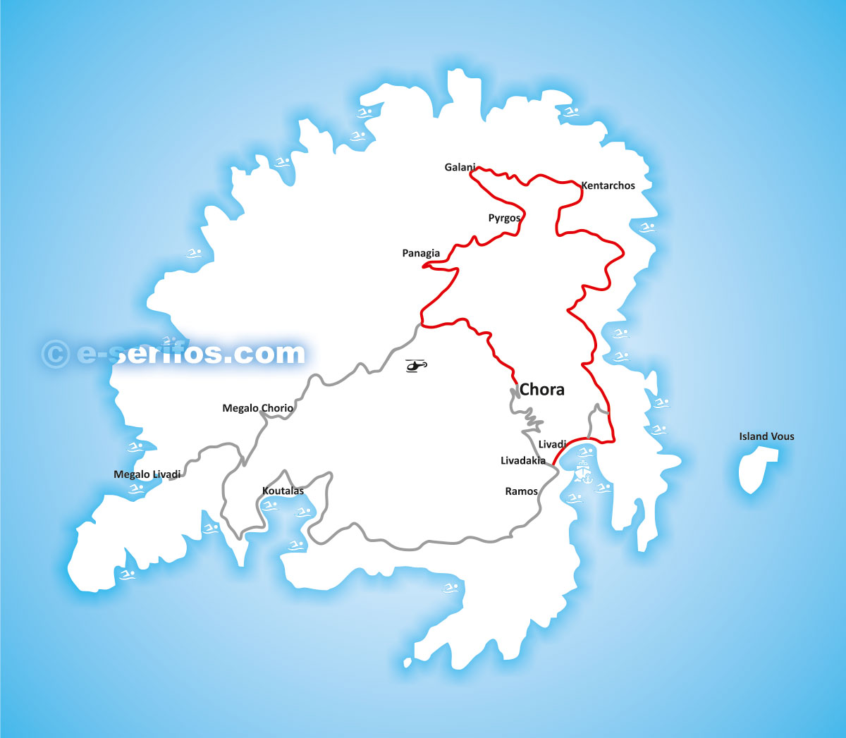 Map of Serifos with drive 1