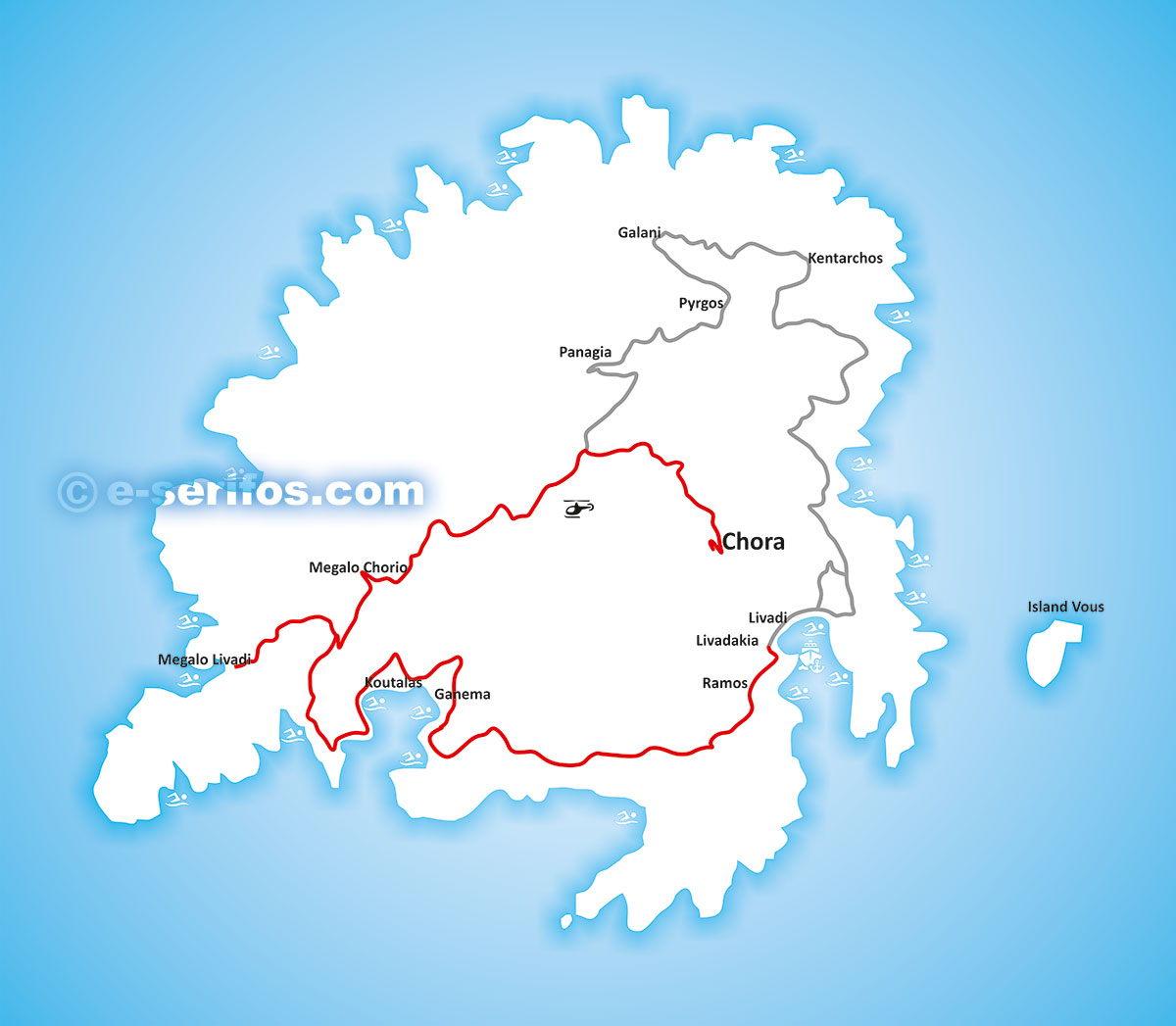 Map of Serifos with drive 2