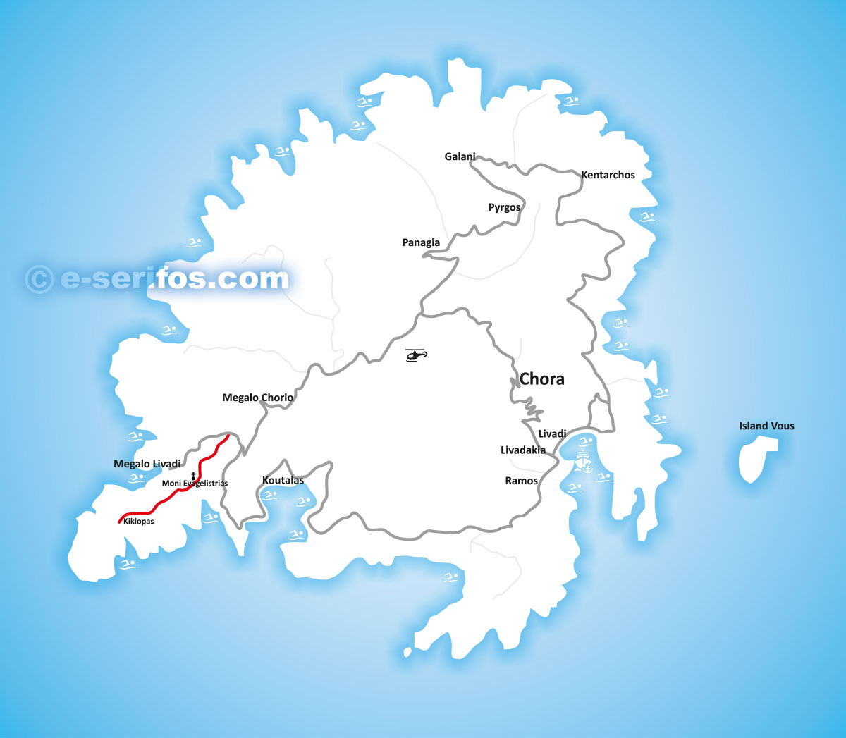 Map of Serifos with drive 3
